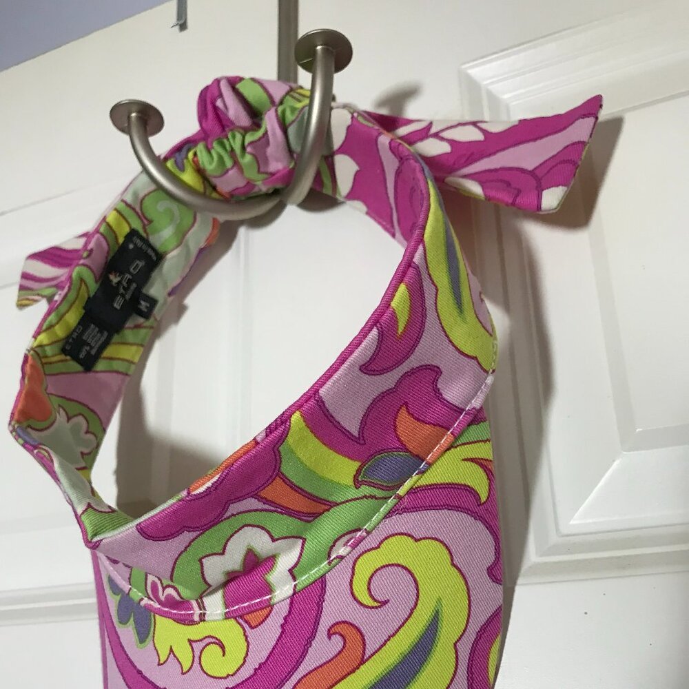 ETRO Milano Women's Visor -Pink Purple Green Orange Print -Tie Detail Sz M NWOT - Picture 9 of 16